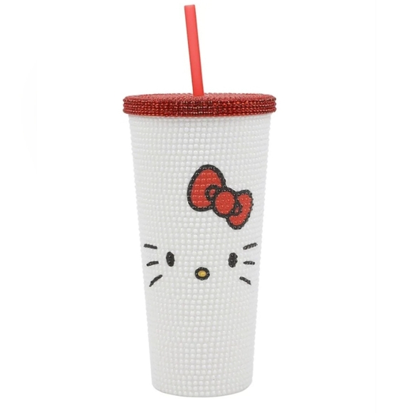 Bioworld Other - Hello Kitty Big Face 20 Oz White Rhinestone-Studded Plastic Tumbler Cup
